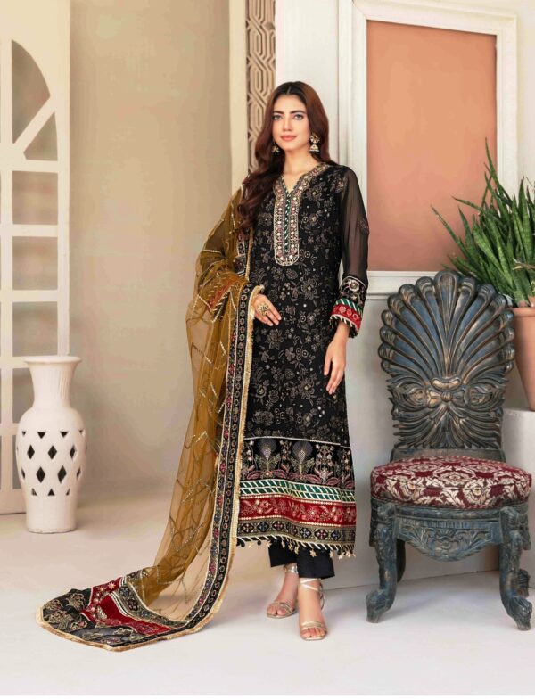 Black embroidered suit