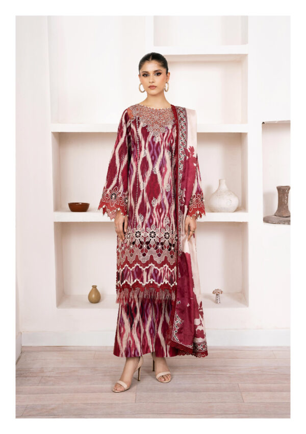 Deep red floral embroidery