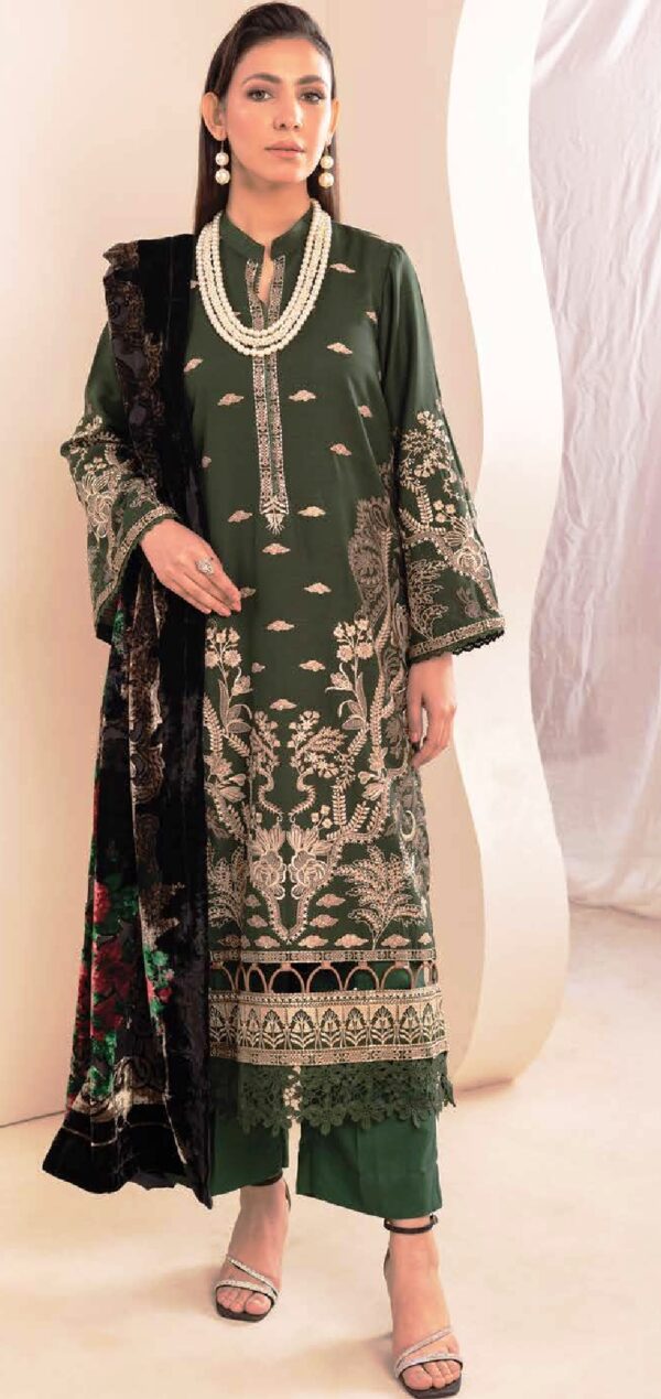 Green unstitched embroidered suit